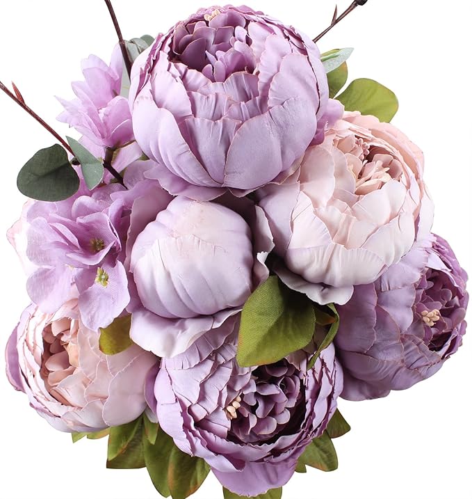 Duovlo Fake Flowers Vintage Artificial Peony Silk Flowers Wedding Home Decoration,Pack of 1 (New Purple)-Ruum Studio Home
