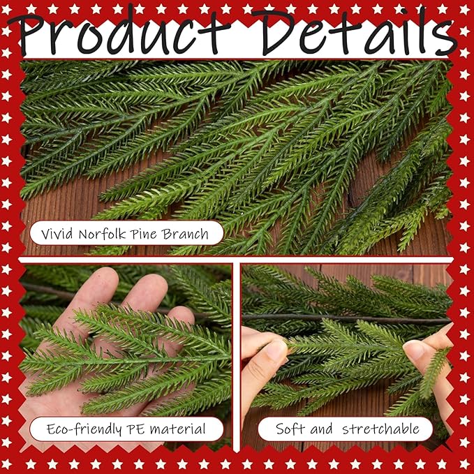 Watayo 4 Pcs Christmas Norfolk Pine Garland, 6 Ft Dense Real Touch Pine Garland Ornament, Realistic Artificial Pines Greenery Garlands for Mantle, Table, Fireplace, Indoor, Outdoor Xmas Decoration-Ruum Studio Home