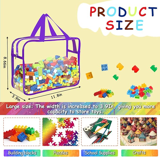 OPELETNNT 6 Color Large Toy Storage Bags with Labels, Reusable Clear PVC Board Game Storage, Travel Waterproof Organizer Bags with Zipper for Building Blocks, Puzzle, Kids Books-Ruum Studio Home