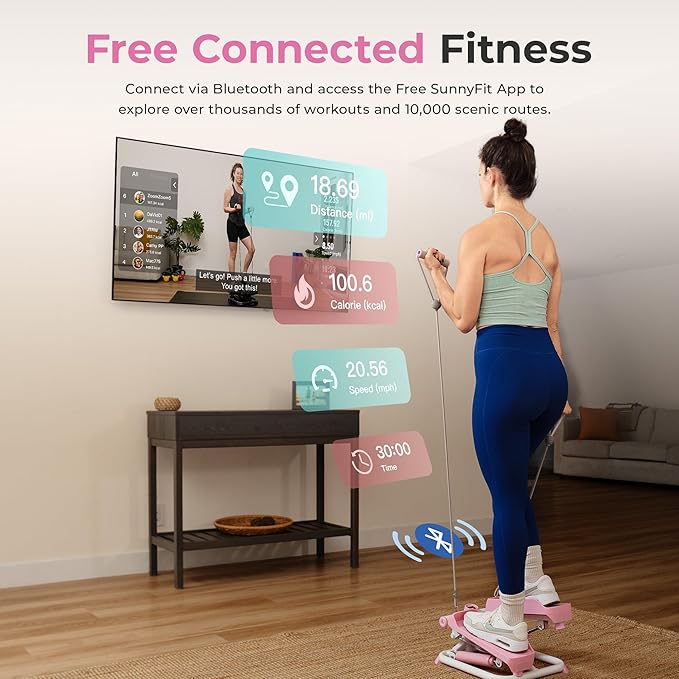Sunny Health & Fitness Mini Stepper for Exercise at Home, Stair Step Workout Machine with Resistance Band and Over 300lb Weight Capacity, Optional Twist Motion and Free SunnyFit App Connection-Ruum Studio Home