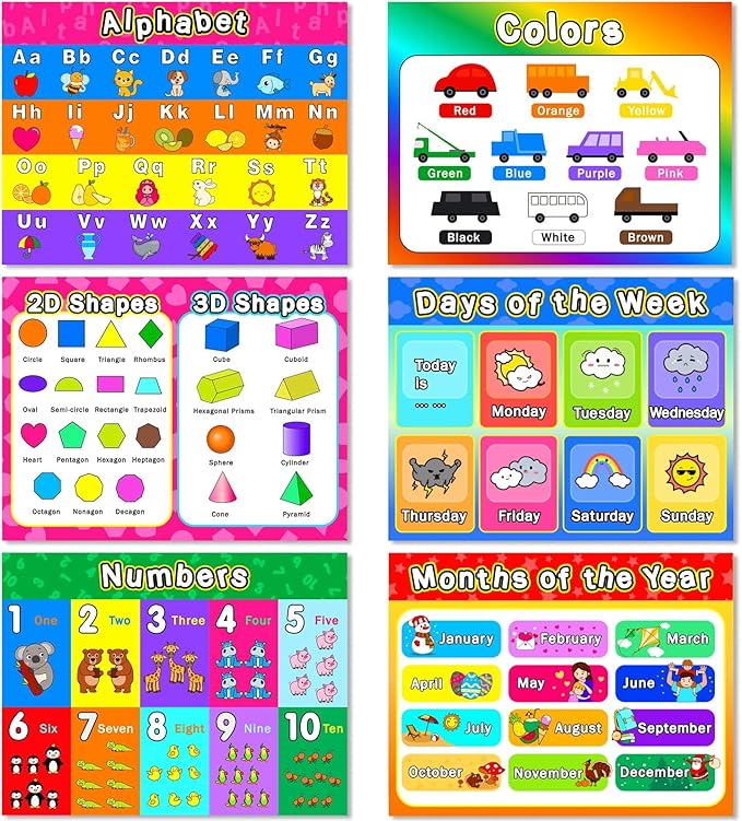Educational Preschool Placemats for Kids Set of 6 Reusable Plastic Toddler Placemat Non Slip Washable Children Montessori Eat Table Mat for Nursery Homeschool Kindergarten Classroom Dining Table-Ruum Studio Home