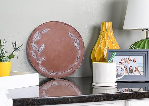 NAT & Jules Floral Laurel Wreath Leaves Pattern Dimensional Indoor Outdoor 12 inch Round Cast Resin Decorative Garden Stepping Stone, Patio, Walkway Sculpture Yard Art, White-Ruum Studio Home