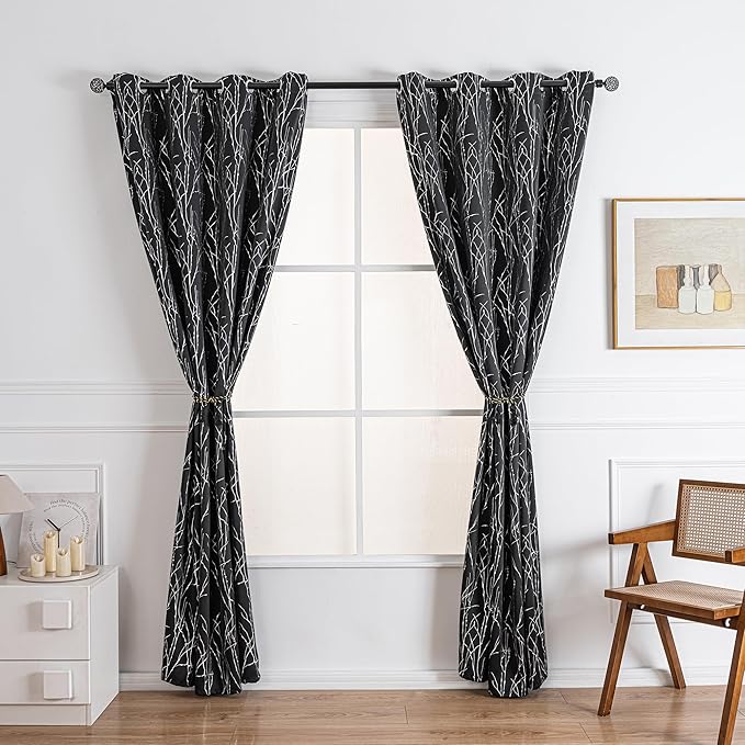 Grommets Blackout Long Window Curtains Black Silver-52W*108L 2PCS Drapes for Bedroom-Ruum Studio Home
