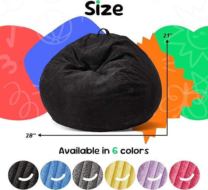 Hobestluk 2.5FT Bean Bag Chair Beanbags Small Bean Bag Chair with Filler Included Teardrop Bean Bag with Removable Cover for Bedroom Living Room (Small, Black)-Ruum Studio Home