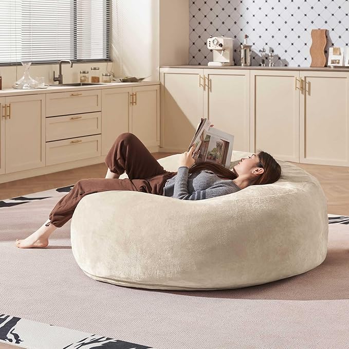 Bean Bag Chair 4Ft, Memory Foam Filled, Large Beanbag Chairs for Adults and Teens, Soft Sofa with Removable Flannel Cover, Round Couch for Living Room Bedroom College Dorm (Apricot, 4FT-47×47"×24")-Ruum Studio Home