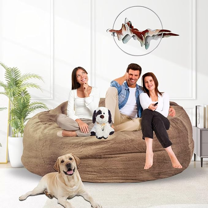 Bean Bag Chair for Adults 5FT,Soft Removable Cover for Teens/Girls Bedroom,Fluffy Giant Round Floor Beanbag Lounger Chairs (No Filler,Tan)-Ruum Studio Home