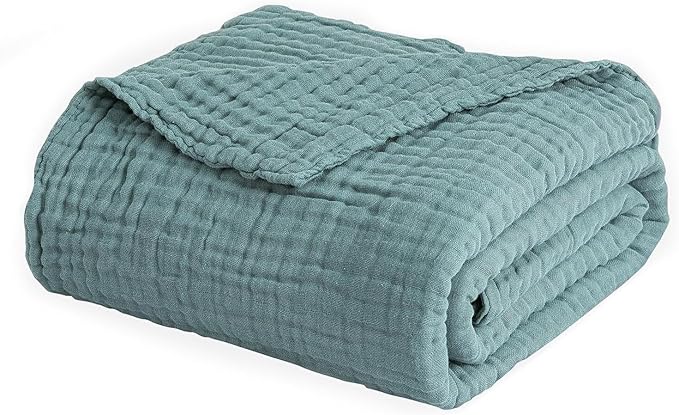 EMME Muslin Baby Blankets 100% Cotton 4-Layer Swaddle 40"x50" Lightweight Soft Breathable for Toddler, Infant, Newborn All Season Gauze Blanket, Teal-Ruum Studio Home