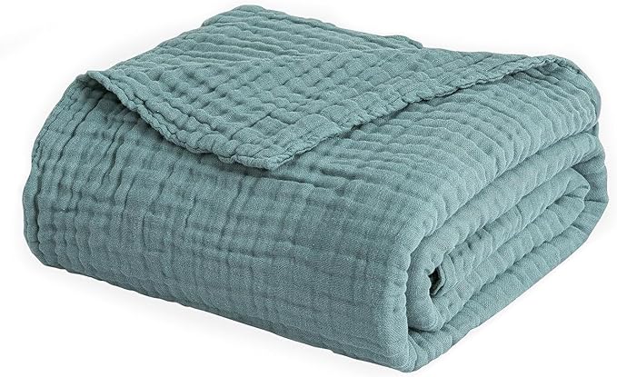 EMME Cotton Throw Blanket for Couch Soft Muslin Blankets 50"x60" Lightweight Breathable Blanket All Season Gauze Blanket, Teal-Ruum Studio Home