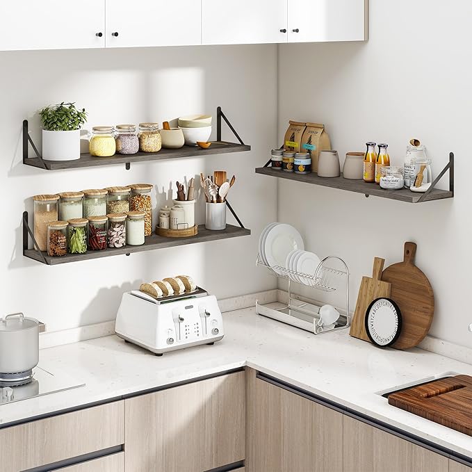 Heimlove 36 Inch Floating Bookshelves Set of 3,Wall Bookshelf Heavy Duty Wall Mounted Bookshelves for Living Room,Bedroom,Kitchen,Laundry Room Storage & Decor,Silver Grey-Ruum Studio Home