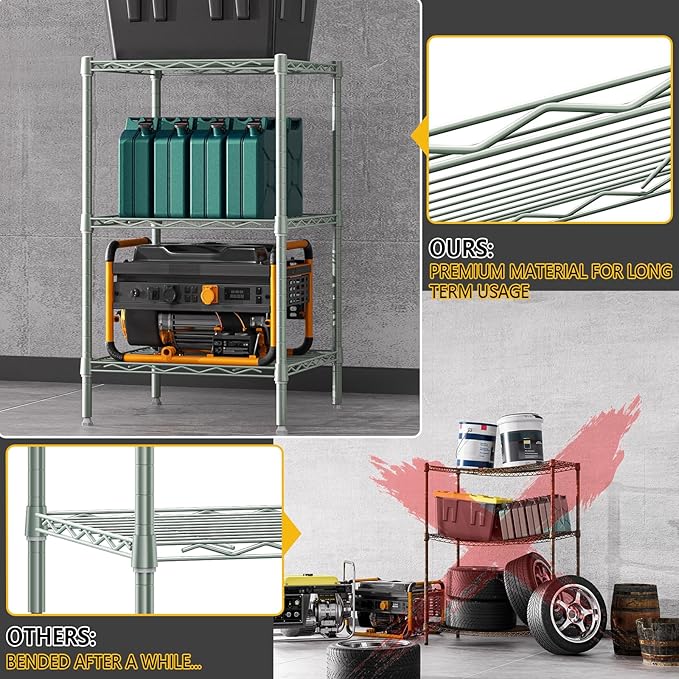 750 lbs 3-Shelf Storage Shelves Wire Shelving Unit Standing Metal Rack for Small Places Narrow Wire Rack for Bathroom, Green 13.8 D x 13.8" W x 25.5" H-Ruum Studio Home