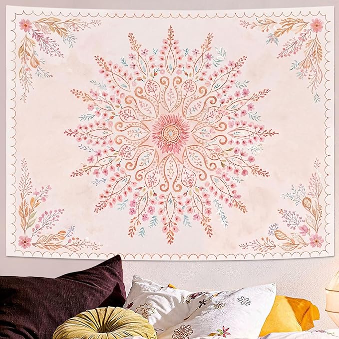Lunerfex Floral Mandala Tapestry Boho Tapestry for Bedroom Pink Tapestries Wall Hanging Living Room Wall Art and Home Decor 70x90-Ruum Studio Home