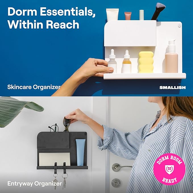 WallShelfie Bedside Wall Organizer - Room Decor, Dorm Room Essential, Floating Bedside Shelf Wall Mount, Makeup Organizer, Remote Control Holder, Room Accessories, Floating Shelves (White)-Ruum Studio Home