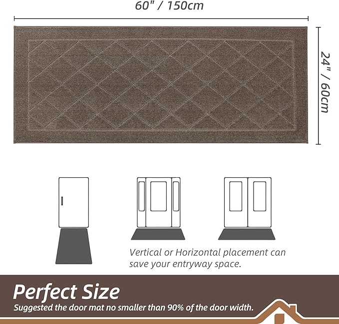 BEQHAUSE Dirt Trapper Door Mat 24" x 60", Doormat Non-Slip Entryway Rugs Washable, Dog Door Mat Stain Resistant and Absorbent Welcome Floor Mat for Front Back Door, Muddy Wet Shoes & Paws, Light Brown-Ruum Studio Home