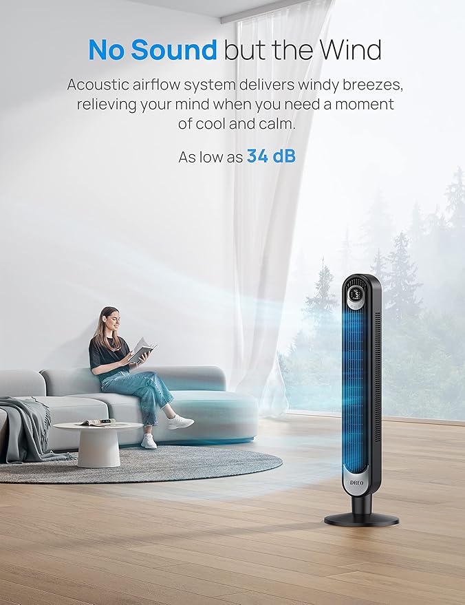 Dreo Smart Tower Fan WiFi Voice Control, Compatible with Alexa/Google & Fans for Home Bedroom, Table Air Circulator Fan for Whole Room, 12 Inch, Black-Ruum Studio Home
