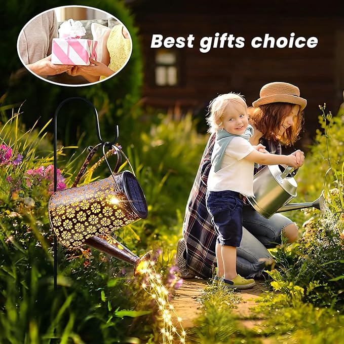 2 Pack Solar Watering Can Lights with Shepherd Hook, 8 Multi-Color Changing Modes, IP65 Waterproof, 60pcs String Lights for Outdoor Garden Pathway Lawn Patio Deck Walkway Courtyard-Ruum Studio Home