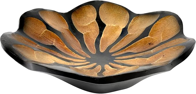 AeraVida 8-Inch Handmade Mango Wood Lotus Blossom Plate Tray | Decorative Carved Wooden Bowl for Tabletop, Entryway or Kitchen | Rustic Boho Accent Dish for Home Décor or Gifting-Ruum Studio Home