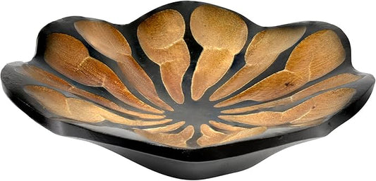 AeraVida 8-Inch Handmade Mango Wood Lotus Blossom Plate Tray | Decorative Carved Wooden Bowl for Tabletop, Entryway or Kitchen | Rustic Boho Accent Dish for Home Décor or Gifting-Ruum Studio Home
