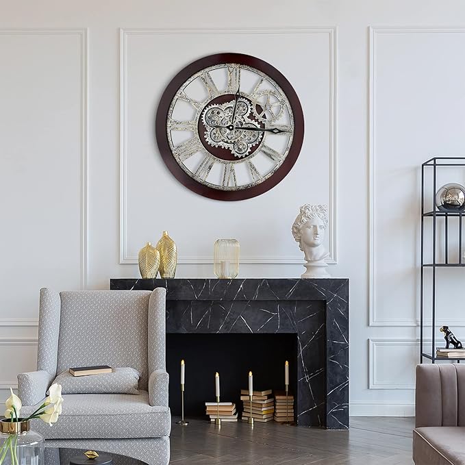 HOIBAI Wall Clock, Clocks for Living Room Decor 20 Inch Big Moving Gears Clock Farmhouse Vintage Rustic Wall Clock Vintage Roman Oversized for Home Bedroom House Kitchen Wall Decor-Ruum Studio Home