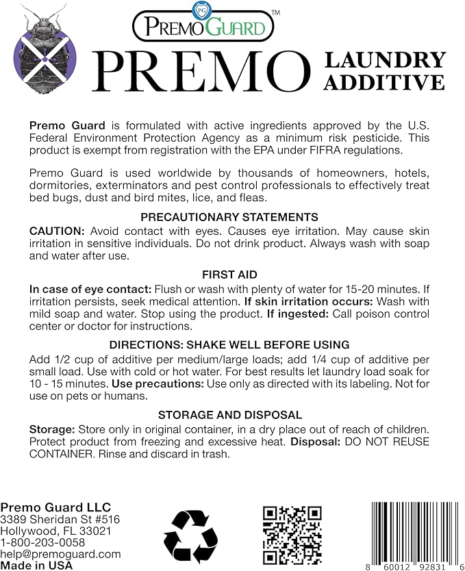 Premo Guard Bed Bug, Mite & Lice Laundry Detergent Additive 64 oz – Child & Pet Friendly – Stain & Odor Free – Best Natural Non-Toxin Treatment-Ruum Studio Home