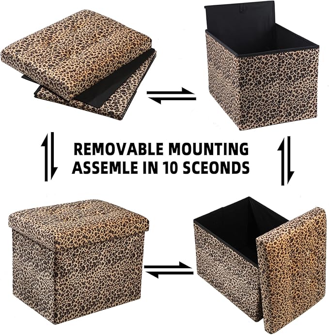 ALASDO Ottoman Storage Ottoman Footrest Stool Small Ottoman with Storage Foldable Ottoman Foot Rest Footstool Bench for Living Room 17x13x13inches Leopard Print-Ruum Studio Home