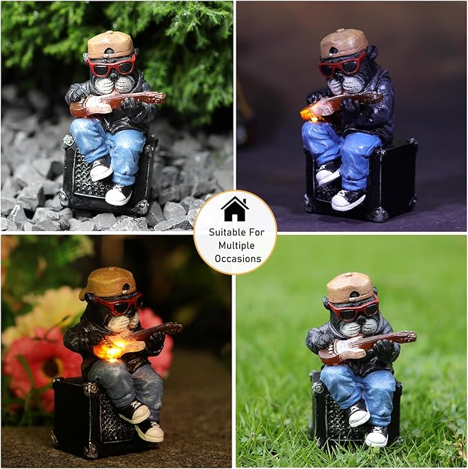 Solar Dog Outdoor Statues Figurine for Garden Decorations, Whimsical Outside Decor with Guitar Clearance for Patio Balcony Yard Lawn Ornament,Unique Garden Birthday Gifts Statues for Mom Women-Ruum Studio Home