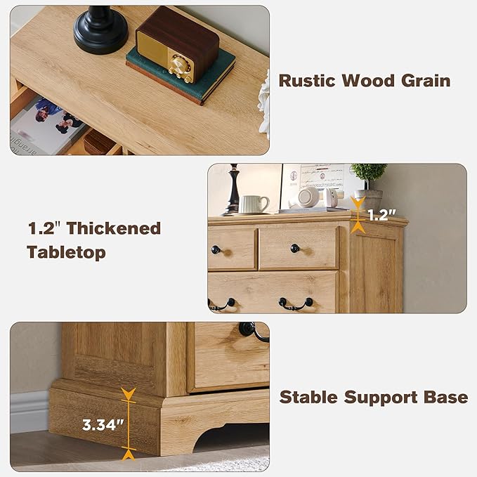 T4TREAM 6 Drawers Dresser Chests for Bedroom, 48" Tall Rustic Chset of Drawers, Wood Dressers Organizer for Bedroom, Living Room,Hallway, Natural Oak-Ruum Studio Home