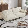 89” Futon Sofa Bed, Linen Comfy Futon Couch Bed with 2 Square Pillows, Convertible Sleeper Sofa with Adjustable Backrest& Armrests, Modern Loveseat Sleeper for Living Room, Bedroom, White-Ruum Studio Home
