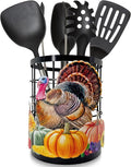 Thanksgiving Turkey Utensil Holder, Thanksgiving Turkey Pumpkin Kitchen Decor Utensil Organizer for Countertop, Fall Metal Cooking Tools Farmhouse Counter Decor, Kitchen Gifts Utensil Caddy Harvest-Ruum Studio Home