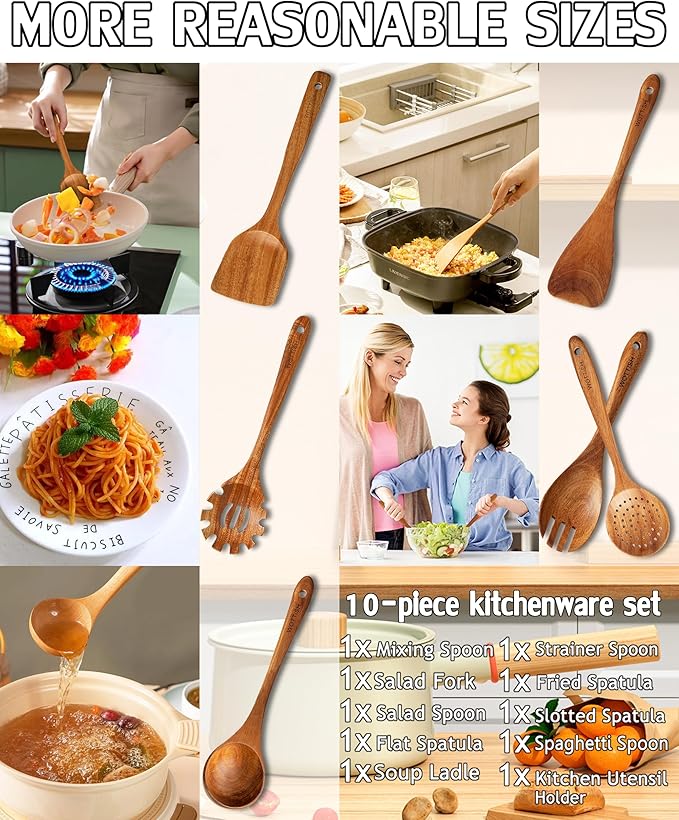 Wooden Spoons for Cooking,Wooden Cooking Utensil Set,10-Piece Wooden Kitchen Utensil Set with Wooden Spoons(A10)-Ruum Studio Home