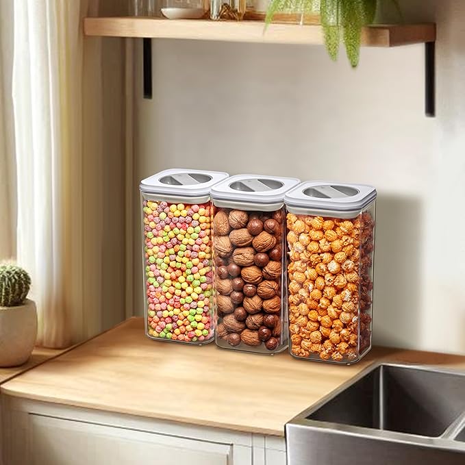 Amazing Abby - Carol - 112-Ounce Acrylic Canister (Set of 3), Plastic Airtight Food Container, Stackable for Pantry Storage, BPA-Free and Shatter-Proof, Perfect for Home and Commercial Use-Ruum Studio Home
