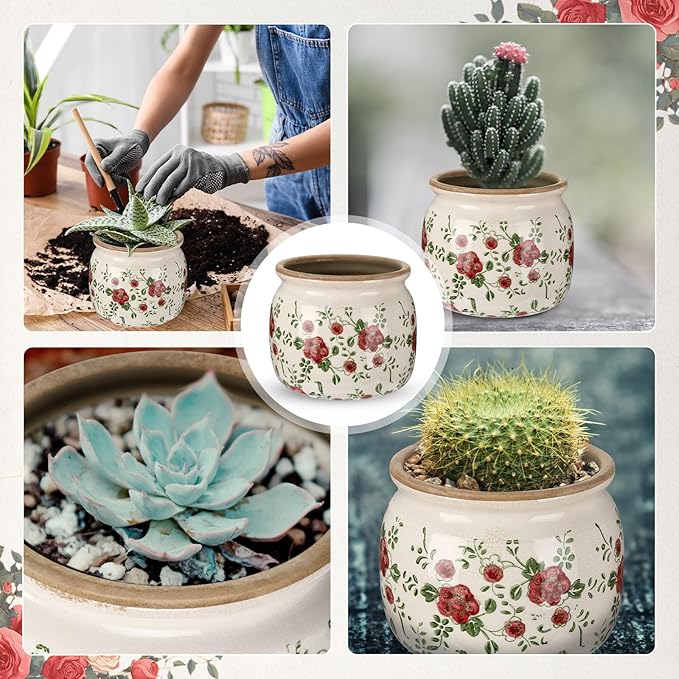 1 Pcs Vintage Planter Large Ceramic Plants Pot Red Plum Crack Cottage Scroll Vase Flower Vase Pot Indoor Plants Home Kitchen Decor Farmhouse Antique Decorative Gift-Ruum Studio Home