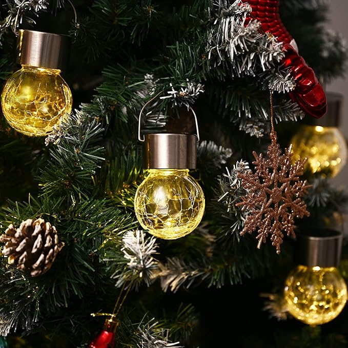 GIGALUMI 24 Pack Solar Outdoor Lights, Solar Hanging Lights for Christmas Decoration-Cracked Glass Solar Lights Outdoor Waterproof for Garden, Yard, Fence, Tree（Warm White）-Ruum Studio Home