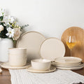 GBHOME Ceramic Dinnerware Sets for 4, 12 Pieces Stoneware Plates and Bowls Sets, Scratch Resistant Dishes, Dishwasher & Microwave Safe, Reactive Glaze-Vanilla color-Ruum Studio Home
