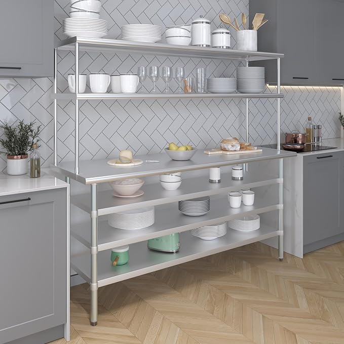AmGood Stainless Steel Double-Tier Shelf | Work Table Overshelf | NSF Certified | Fits Over Tables | Many (72 in. Long x 18 in. Deep)-Ruum Studio Home
