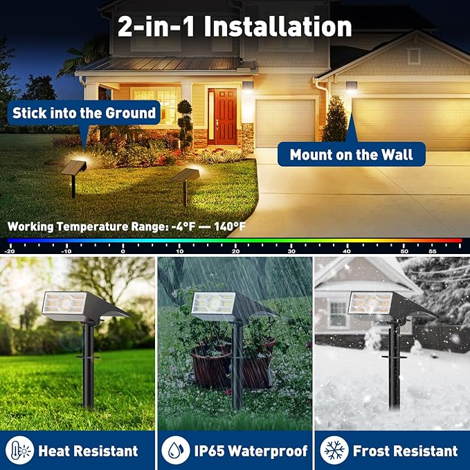 Solar Spot Lights Outdoor, 10 Pack Outdoor Solar Lights for Yard Waterproof, 4 Lighting Modes Solar Landscape Spotlights, Auto On/Off Solar Powered Flood Lights Garden Pathway(Warm White)-Ruum Studio Home