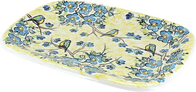 Blue Rose Polish Pottery Bluebird Garden Medium Rectangular Serving Platter-Ruum Studio Home