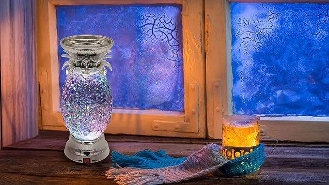 YAKii 9.5" Pineapple LED Color Changing Shine Lamp,Swirling Water Waves Lamp Kid Safe Battery/USB Cable Operated,Table Lamp Candle Holder Table Decoration Silver-Ruum Studio Home