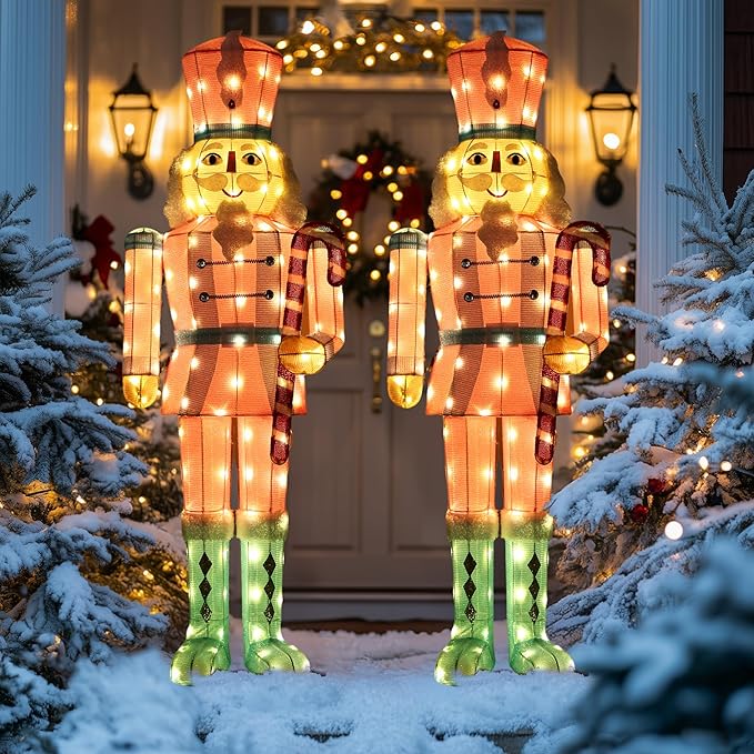 61Inch Nutcracker Christmas Decor Outdoor with LEDs 5 Feet Lighted Large Nutcracker Lighted Christmas Decorations Outdoor with Stakes & Zip Ties for Xmas Yard, Porch, Lawn-Ruum Studio Home