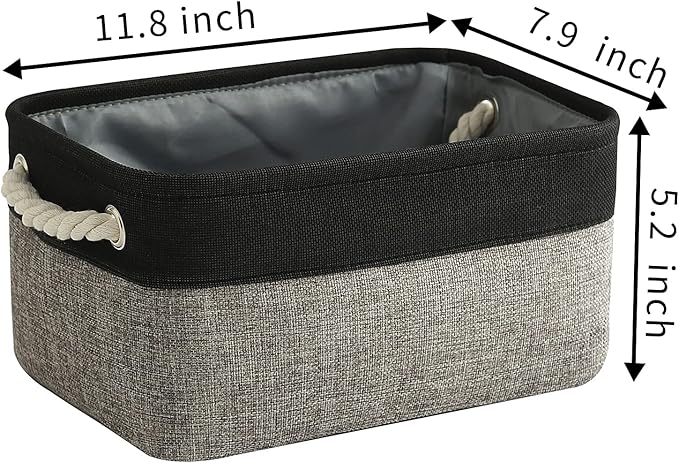 TcaFmac Storage Basket for Shelves - Small 6 Pack Fabric Storage Bins for Organizing, Collapsible Storage Cubes with Handle for Closet Cloth Toy Gift Kids (Black & Grey 11.8 x 7.8 x 5.2 inch)-Ruum Studio Home