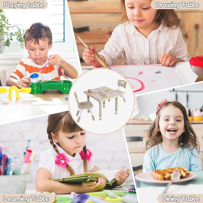 Toddler Table and Chair Set, Height Adjustable-Upgrade Kids Table and 2 Chairs for Ages 3-8, Multi-Activity Toddler Play Table with Graffiti Desktop for Home/Daycare/Classroom-Ruum Studio Home