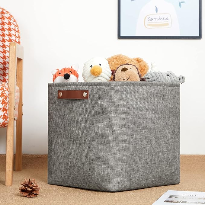 DULLEMELO 12 inch Cube Storage Bins, Large Collapsible Grey Storage Baskets for Square Cubes Organizing, Fabric Boxes Bins for Shelves Nursery Home Office Storage(4 Pack - 12" Grey)-Ruum Studio Home
