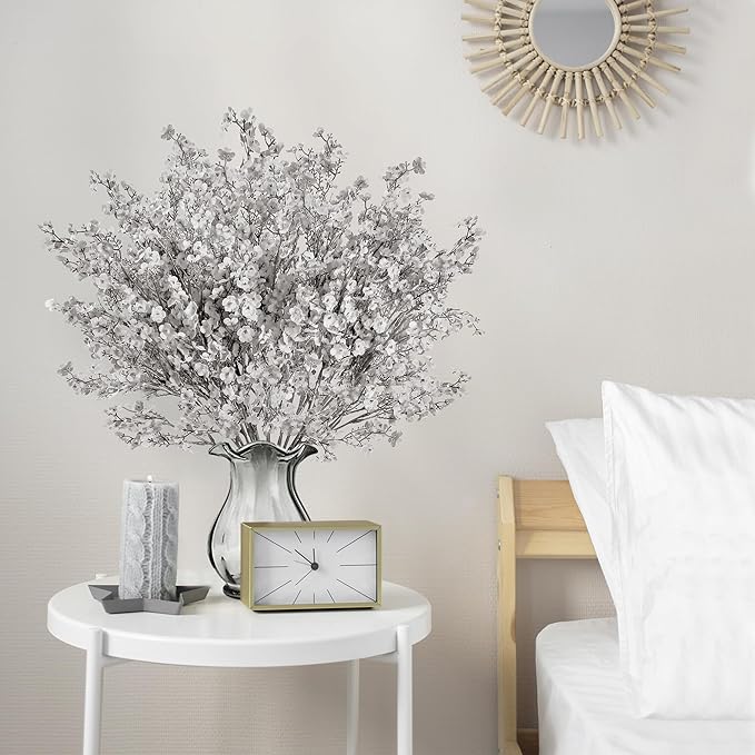 Sggvecsy 15 Pcs Babys Breath Artificial Flowers Gypsophila Bouquets Bulk Real Touch Fake Silk Flowers for Home DIY Floral Arrangement Table Centerpiece Fall Thanksgiving Autumn Decoration (Grey)-Ruum Studio Home