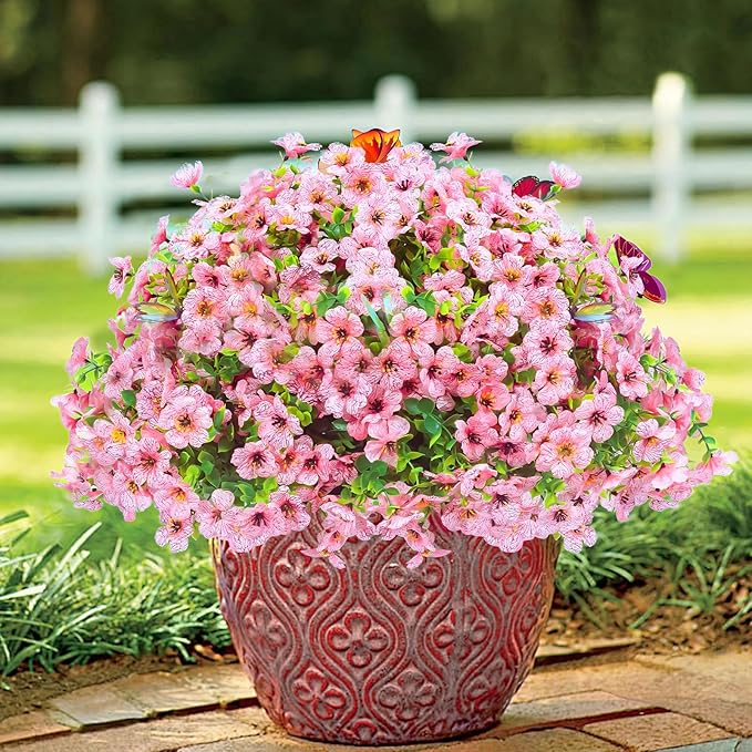 ‌20 Bundles Artificial Flowers for Outdoors‌ with 6 Faux Butterflies, UV Resistant ‌Fake Flowers‌ with Eucalyptus Leaves, ‌Artificial Plants Outdoor‌ for Patio Garden Porch Home Decor (Pink)-Ruum Studio Home