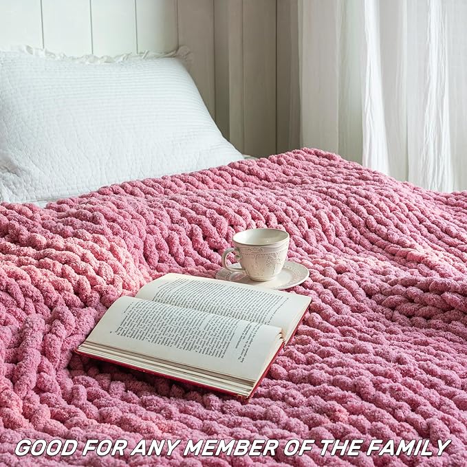 Chunky Knit Blanket - Luxury Soft Cozy 50 * 60 Throw Blanket,100% Woven Blanket Rope Knot Throw Blanket for Couch, Sofa, Home Decor, Gift - Machine Washable（Pink）-Ruum Studio Home