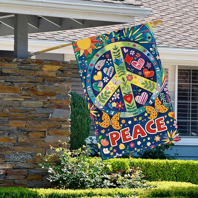 Peace Garden Flag Butterfly Flowers Art Garden Yard Flags Double Sided Colorful Farmhouse Holiday Decorative Yard Flag, Porch Outdoor Decoration Sign Banner (28X40INCH)-Ruum Studio Home