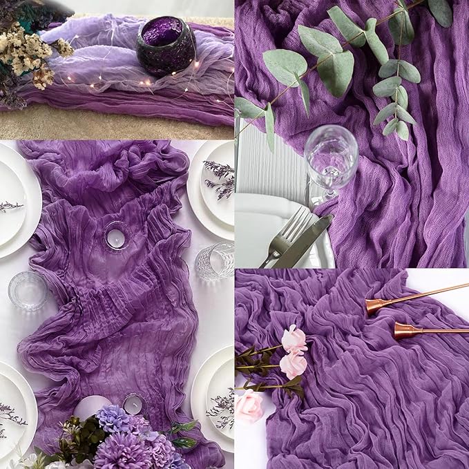 20 Pack Purple Cheesecloth Table Runner 10FT Boho Fabric Rustic Cheese Cloth Table Runner for Wedding Bridal Shower Baby Shower Gauze Sheer Birthday Party Table Decorations 20 x 120 Inch Long-Ruum Studio Home