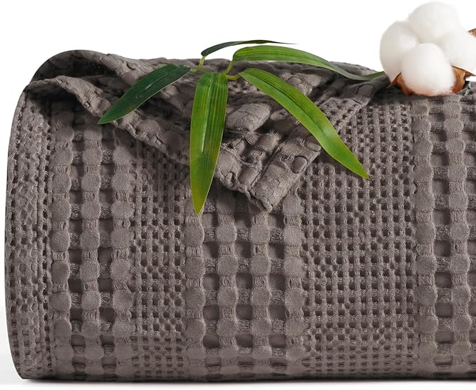 PHF Cooling Waffle Blanket King Size, Lightweight 60% Rayon Derived from Bamboo & 40% Cotton Breathable Blanket for Hot Sleepers, Soft and Luxury for Bed Couch and Sofa, 104"x90", Dark Grey-Ruum Studio Home
