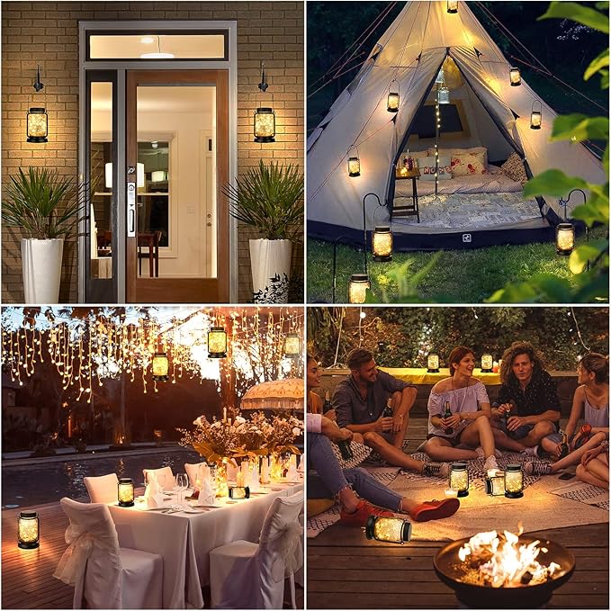 Mlambert 4 Pack Solar Hanging Lantern with Stakes, Outdoor Waterproof Solar Mason Jar Fairy String Lights Decorative Vintage Glass Lamp-Warm White-Ruum Studio Home