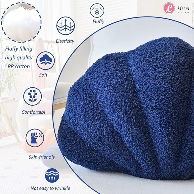 Navy Seashell Throw Pillows, Shell Shaped Throw Pillows, 13 Inch Soft Home Decorative Pillow Plush Cushion for Bed Couch Living Sofa Room Decor Accent Throw Pillow-Ruum Studio Home