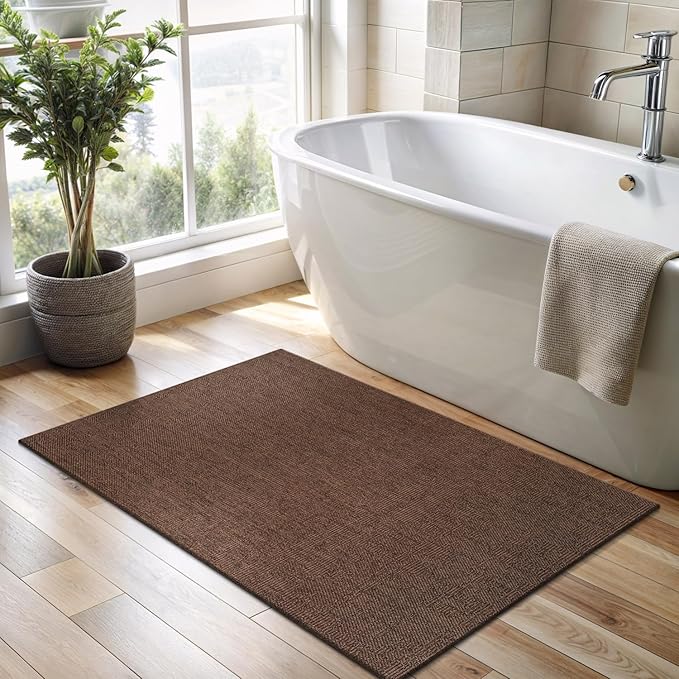 CAMILSON Easy Jute Rug 2x3, Indoor Outdoor Brown Color Fiber Area Rugs for Living Room and Kitchen Rug, Solid Boho Woven Design, Easy-Cleaning, Washable Outside Carpet Alfombras (2 x 3)-Ruum Studio Home